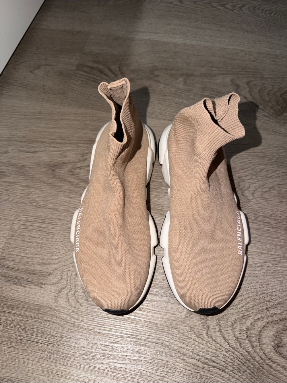 Balenciaga Women's Nude Knit Sock Sneakers with White Sole